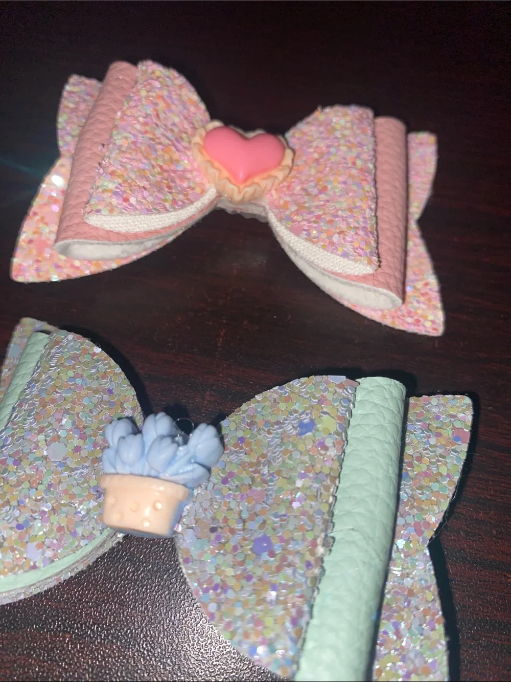 Glitter Bow Hair Clips for Kids - Pink & Mint